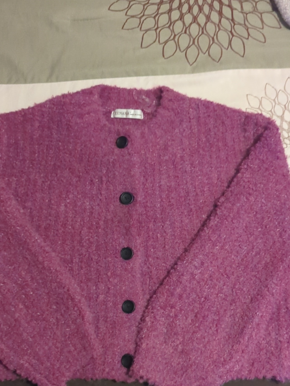 Zenana Outfitters Raspberry Bouclé Button-Front Cardigan